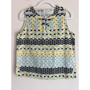 Hot Cotton Women's Sleeveless Geometric Print Linen Blend Top Yellow Teal Size M